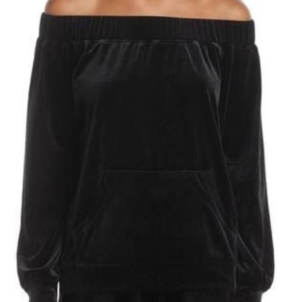 Cotton Candy LA Black Velvet Off The Shoulder Swea